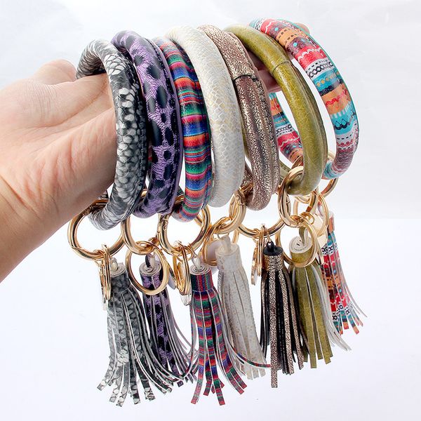 

sedmart 2019 tassel bracelet keychain for women men handmade leather fringe spot pendant keyring bangles trendy accessories, Black