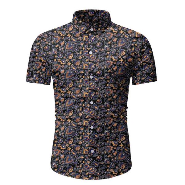 

men's casual shirts vintage floral hawaiian shirt 2021 brand slim fit short sleeve mens dress beach hawaii men camisa masculina, White;black