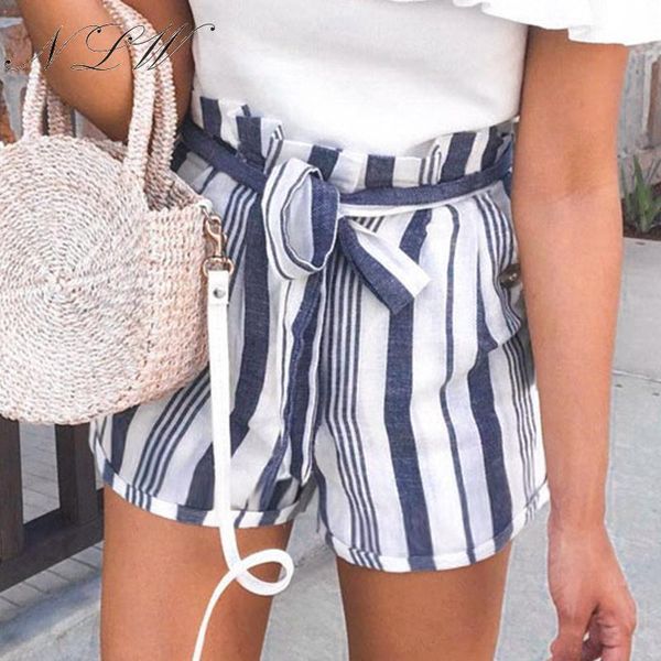 

nlw sash plus size shorts women high waist multicolor wide leg shorts casual stripe fashion mujer, White;black