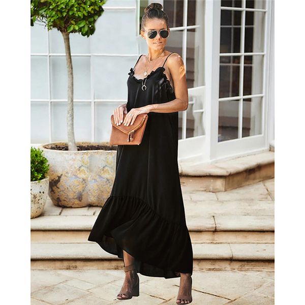 

Summer Women Solid Dress With Piping Female Panelled Spaghetti Strip Dresses Casual Ladies Dresses Fashion Backless Dresses