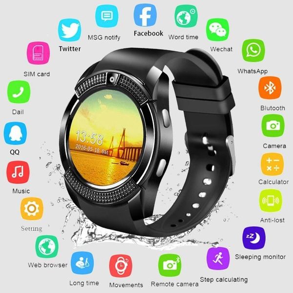 

smart watch v8 men bluetooth sport watches women ladies rel gio smartwatch with camera sim card slot android phone pk dz09 y1 a1
