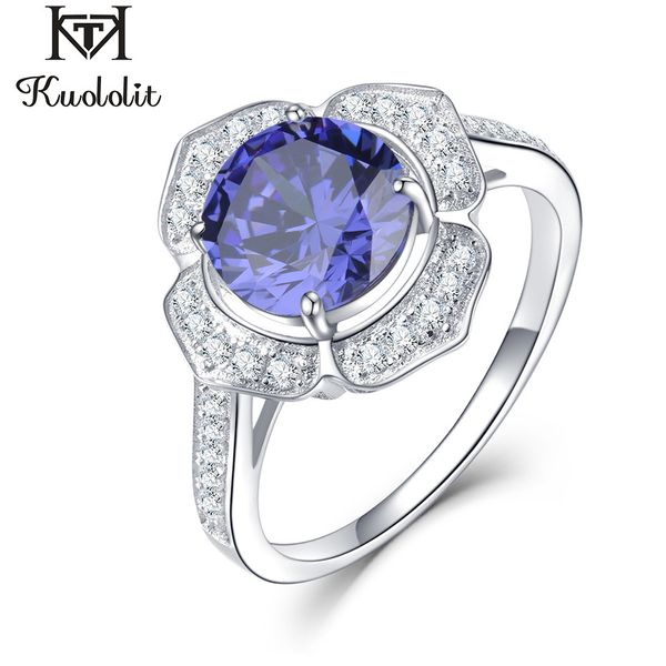 

kuololit classic tanzanite ring solid 925 sterling silver rings for women brand fine jewelry engagement women gift, Slivery;golden