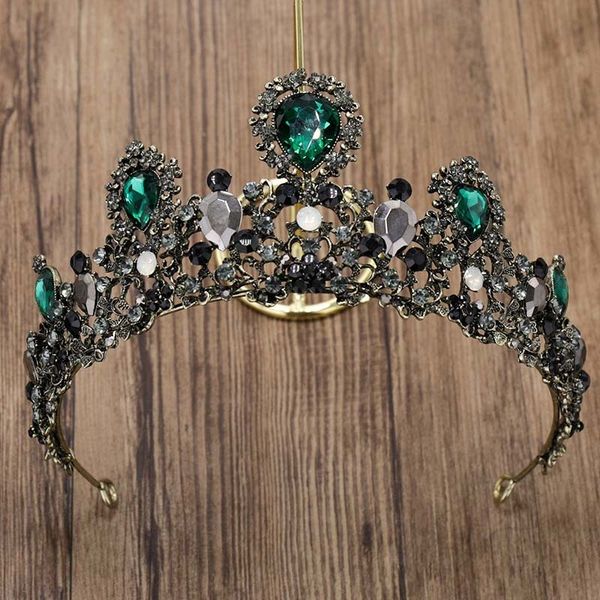 

vintage baroque rhinestone green crystal bride tiara and crown noiva diadem hair jewelry wedding bridal hair accessories jl, Golden;white