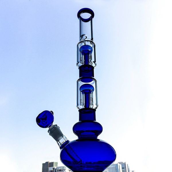 Blue Green Narghilè Doppi Strati 4 Bracci Beaker Bong Dritto Perc Oil Dab Rigs 18mm Giunto Femmina Con Tubi Dell'acqua Della Ciotola