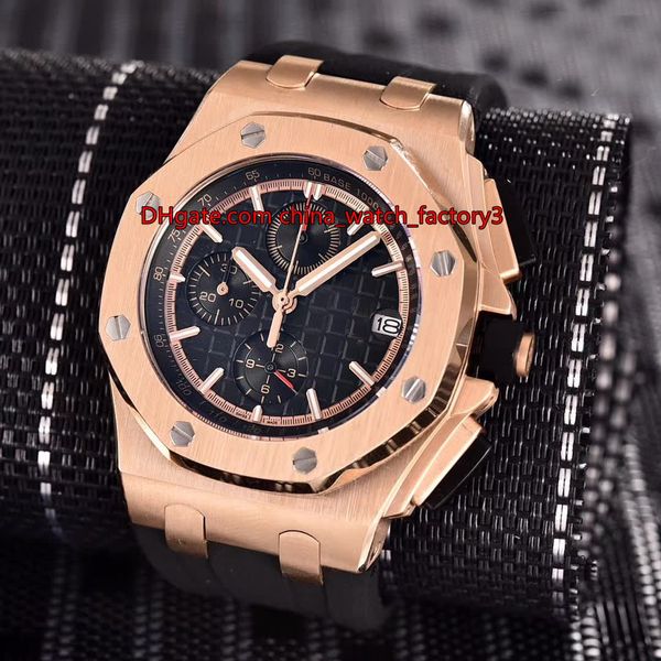 

5 style elling watch 44mm offshore 26568om.oo.a004ca.01 18k rose gold rubber bands quartz chronograph workin mens watches, Slivery;brown