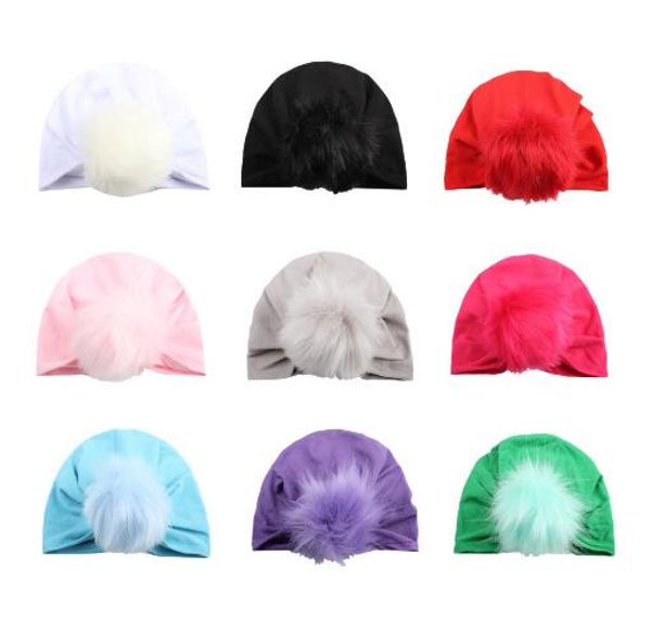 

1pcs newborn hat knitting hat bohemia india turban hats beanies pgraphy props gorro fur ball cap