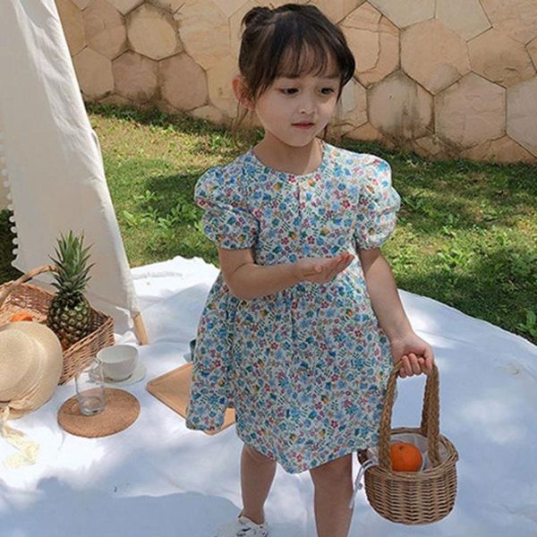 

toddler kids baby girls puff sleeve floral print princess apron dress outfits fashion children summer sweet dress clothes, Red;yellow