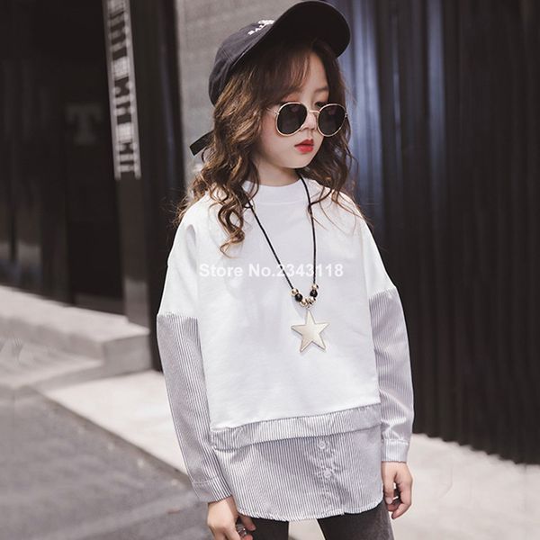 

girls blouse striped blouse for girls patchwork kids shirt long sleeve autumn winter teenage clothing 4-12 y, White;black