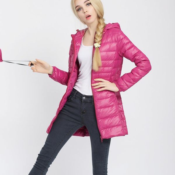 

joineles women ultra light weight parka winter duck down solid jackets hood slim long sleeve zipper coats outwear puffer jacket, Tan;black