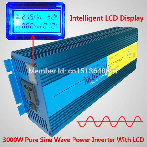 Freeshipping Display LCD 6000 W Pico 3000 W Conversor de Energia de Onda Senoidal Pura 12 V DC para 220 V / 230 V / 240 V AC