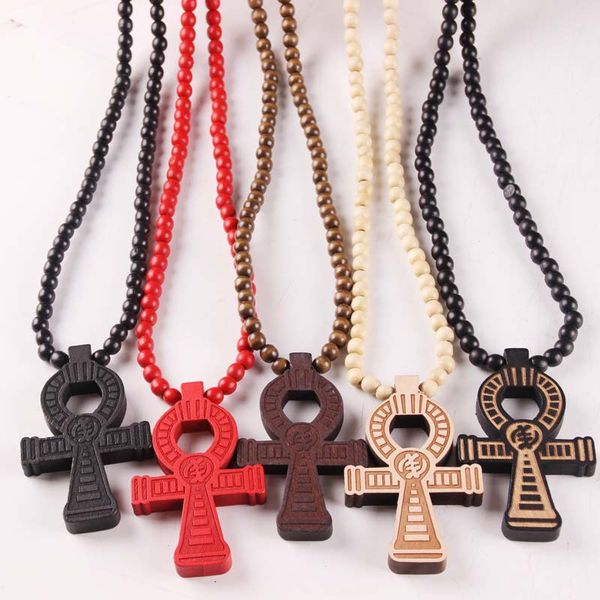 

good wood pendant necklaces egyptian power of life design goodwood wooden charm beads necklace for women fashion men hip hop jewelry gift, Silver