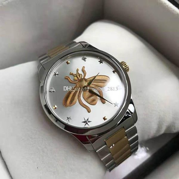 

ultra thin luxury wristwatches lovers couples style classic bee patterns watches 38mm 28mm silver case mens women designer watches quartz, Slivery;brown