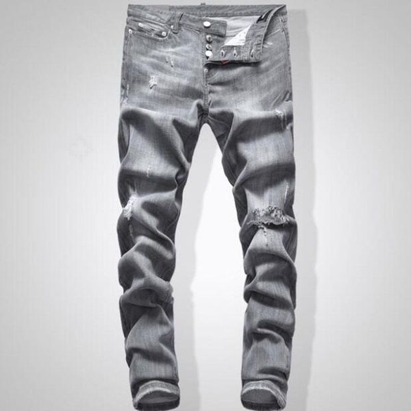 

grey jeans men slim fit denim solid color hip hop streetwear biker jeans for men, Blue