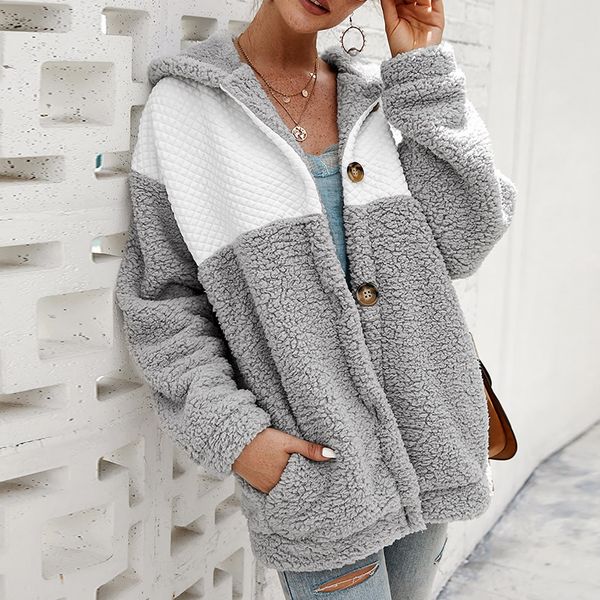 

winter fleece hooded coat women warm thick teddy jacket lamb long outwear ladies long wool coat streetwear woolen jacket, Black