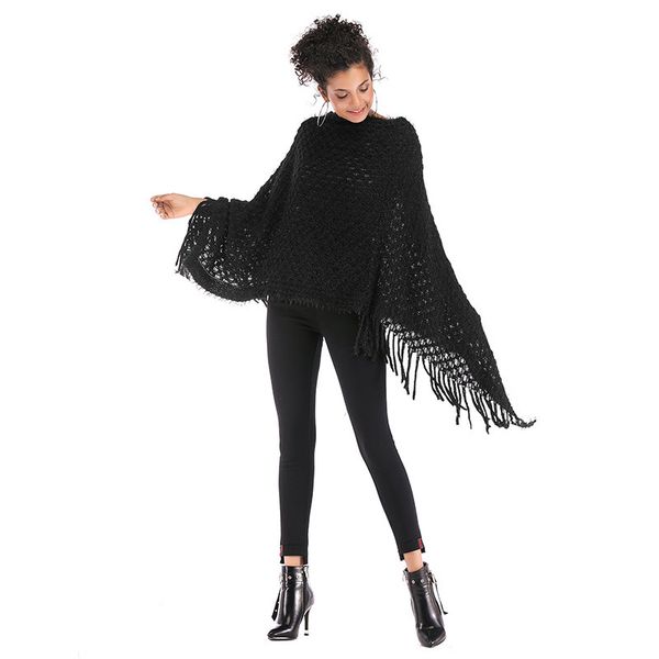 

womens designer one-word collar tassel cloak shawl bat sleeve irregular sweater women, White;black