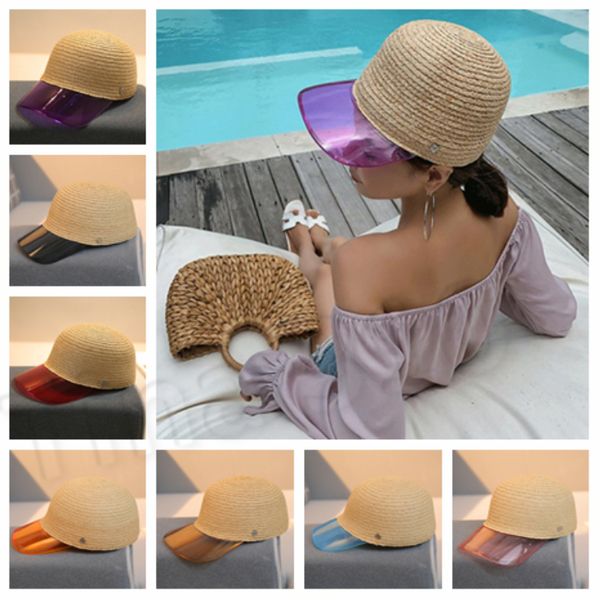 

women baseball cap m letter transparent pvc patchwork straw breathable beach hat snapback straw cap t2c5048