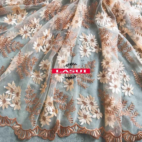 

lasui 2019 new 1 yard brown soft skin mesh embroidery flower tree lace fabric for skirts, , dress apparel fabric, Black;white
