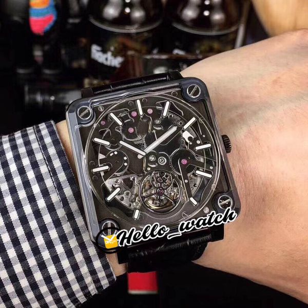 

new 42.5mm experimental br-x2 brx2-mrtb-sk-st skeleton tourbillon automatic mens watch black caes black dial leather watches hello_watch f07, Slivery;brown