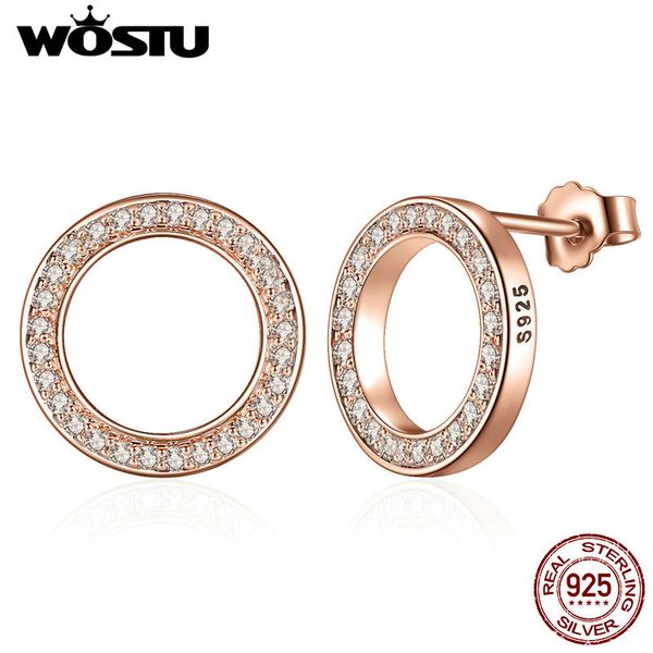 

100% 925 Sterling Silver & Rose Gold Color Forever Stud Earrings With Clear CZ For Women Original Fine Jewelry Gift XCHS484