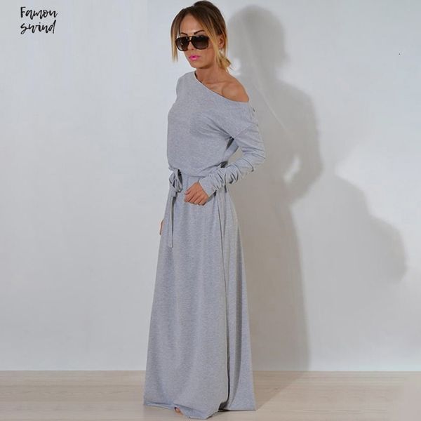 

casual women long maxi dress autumn spring long sleeve solid dresses new floor length dress femme, Black;gray