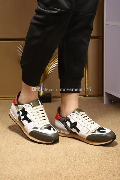 

original box]fashion rock and runner sneaker shoes camouflage leather leisure studded man sports camo rockrunner outdoor brand trainers, Black