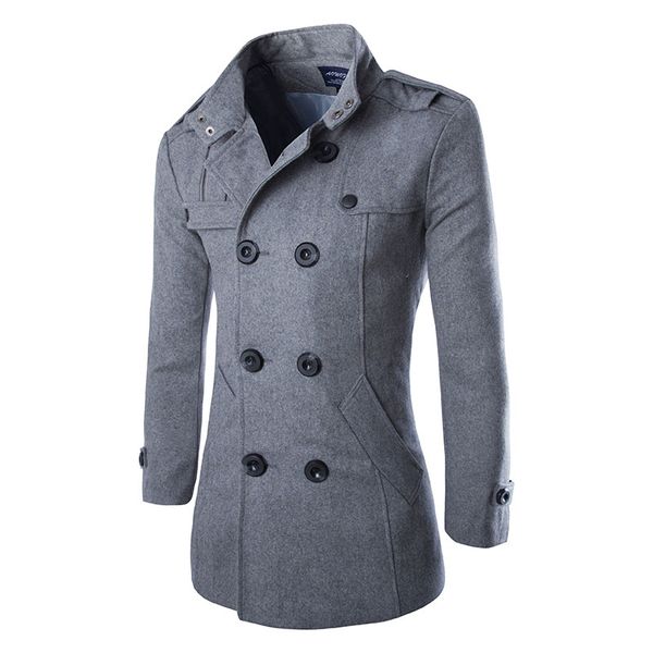 

fall fashion winter mens jackets and coats duffle stylish british style single breasted mens pea coat wool trench, Tan;black