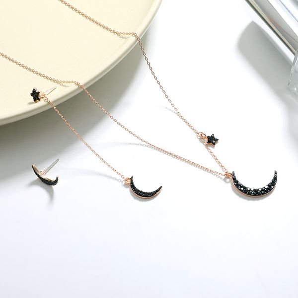 

maxi new star moon pendant simple fashion bling necklace and stud earrings, Silver