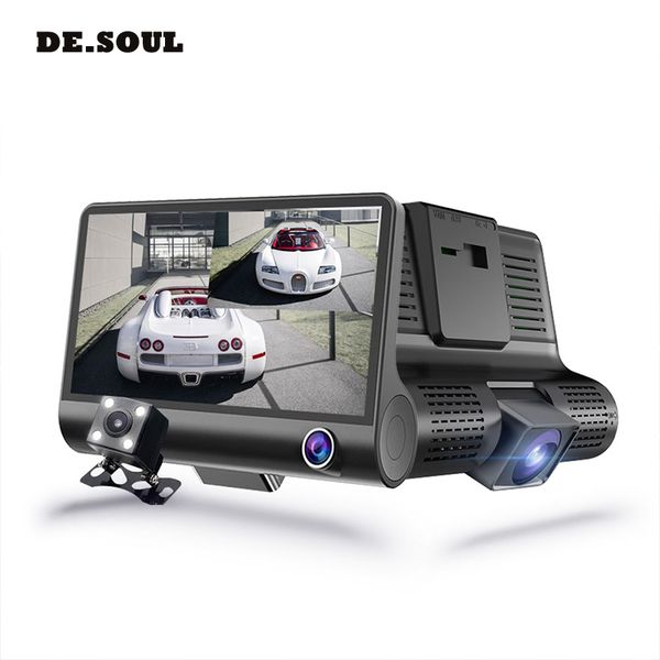 

parasolant three-lens drive recorde reverse display dash cam hd night vision car camera car dvr full hd 1080p recorder