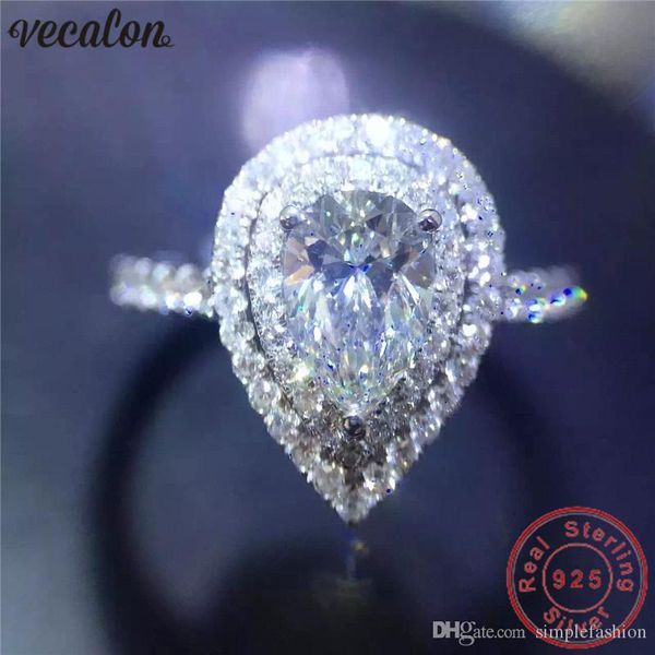 

vecalon water drop promise кольцо 925 серебра обручального кольцо груши бриллиант обручального кольца кольца для женщин ювелирных изделий, Slivery;golden