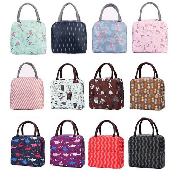 

1pcs new fresh insulation cold bales thermal oxford lunch bags waterproof convenient leisure bags cute flamingo unicorn tote bag, Blue;pink