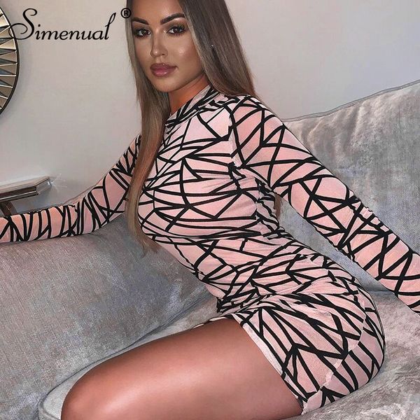 

simenual mesh transparent women mini dress long sleeve skinny bodycon party dresses autumn fashion striped clubwear new, Black;gray