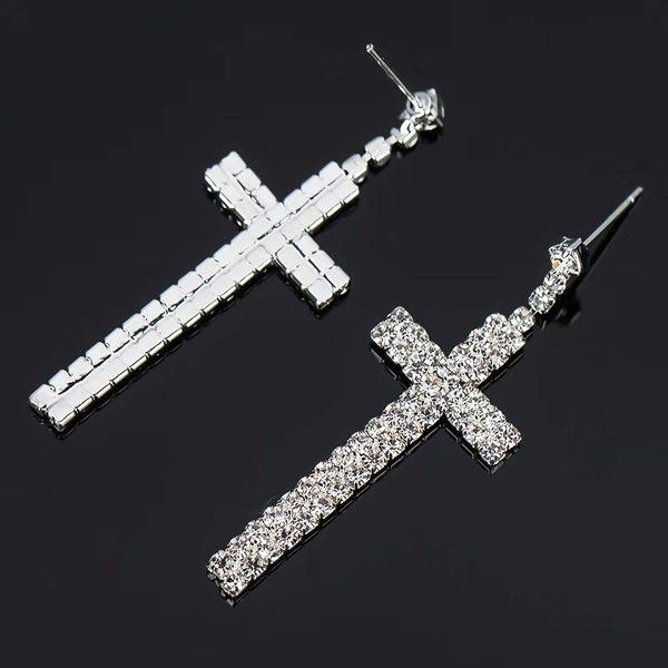 

wholesa out cross dangle earrings for women luxury designer bling diamond christian dangling earrings bridal wedding engagement jewelry gift, Silver
