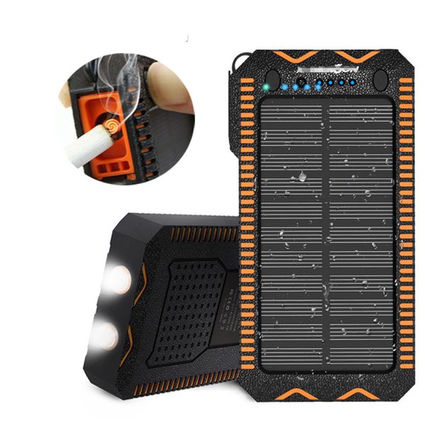 

external battery 15000mah power bank with dual usb led flashlight cigarette lighter support solar charger charging for huawei xiaomi iphone