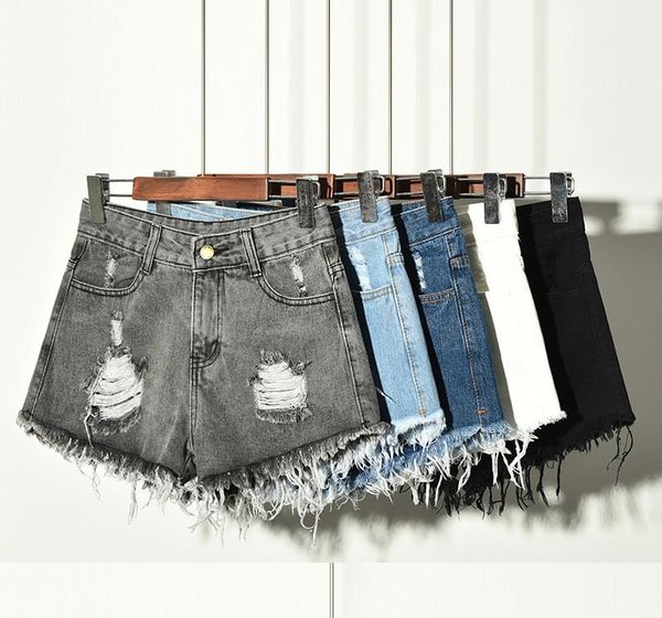 

womens shorts summer loose plus size ladies designer pants fashionable sell female jeans hole high waist, White;black