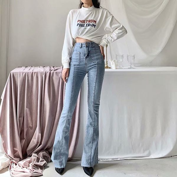 

autumn and spring new european and american style high waist stretch jeans women, slim long legs solid color jeans women, Blue