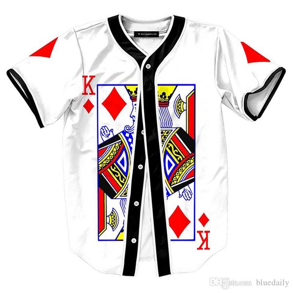 Sommer-Spielkarten-T-Shirts, Herren-Cardigan-Shirt, Poker K, bedruckte Knöpfe, offenes T-Shirt für Männer