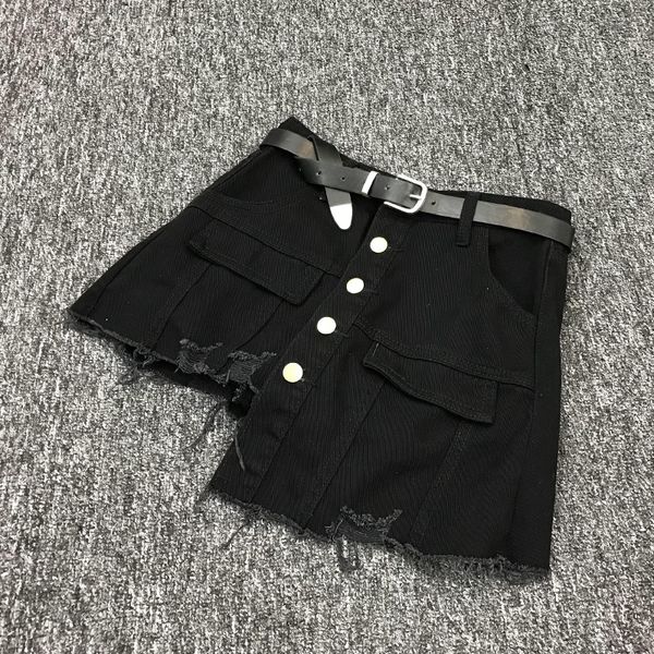 

women harajuku irregular jeans shorts skirts korean buttons high waist kpop denim short pants casual ripped streetwear shorts, Blue