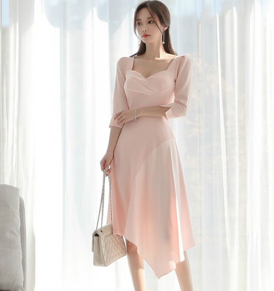 

spring summer dress korean style thin chiffon dress short sleeve high waist party dresses women clothing elegant ta2031, Black;gray