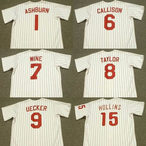 

men 1 richie ashburn 6 johnny callison 7 bobby wine 8 tony taylor 9 bob uecker 15 dave hollins philadelphia 1950 baseball jersey, Blue;black