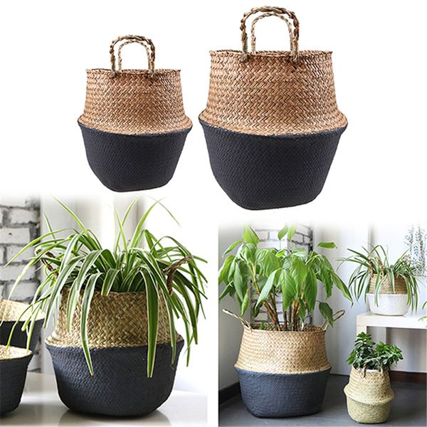 

foldable handmade storage baskets seagrass wicker plant pot planter vase hanging rattan planter vase flowerpot home decorative 057