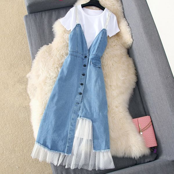 

ladies dresses womens dress fashion 2019 summer dress suit denim mesh patchwork slim dress office lady work casual drop shipping, Black;gray