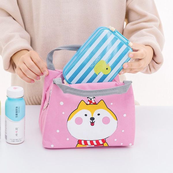 

cartoon lunch bag for kids casual fashion cute prints animal small handbag winter thermal insulated lunch box tote picnic, Blue;pink