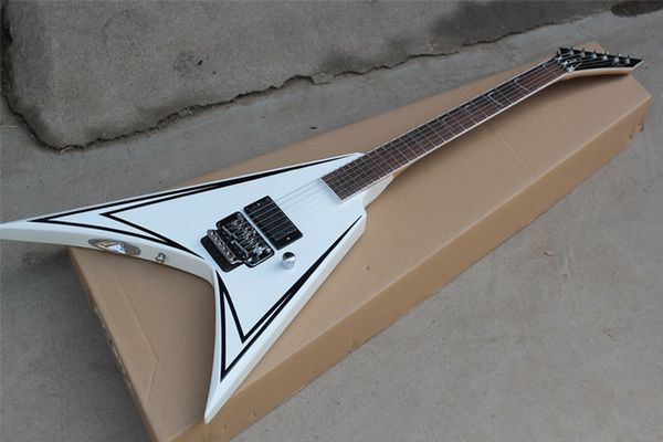 Специального V Shape White Body Chrome Hardware тремоло гитара электрическая с палисандровой накладкой, стопорная гайка