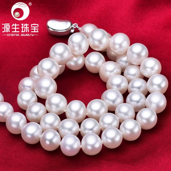 

ys classic 9-10mm genuine round freshwater pearl chain necklace engagement fine jewelry, Silver