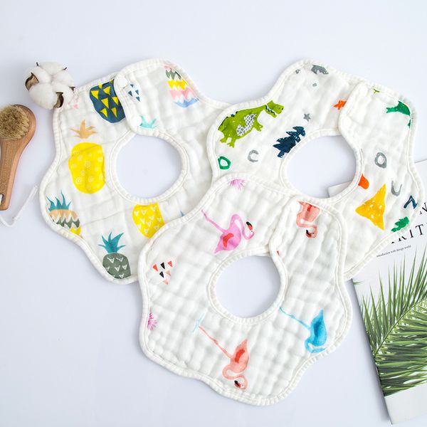 

8-layer pure cotton gauze 360 rotating petal bib pinny infants baby cotton bibs