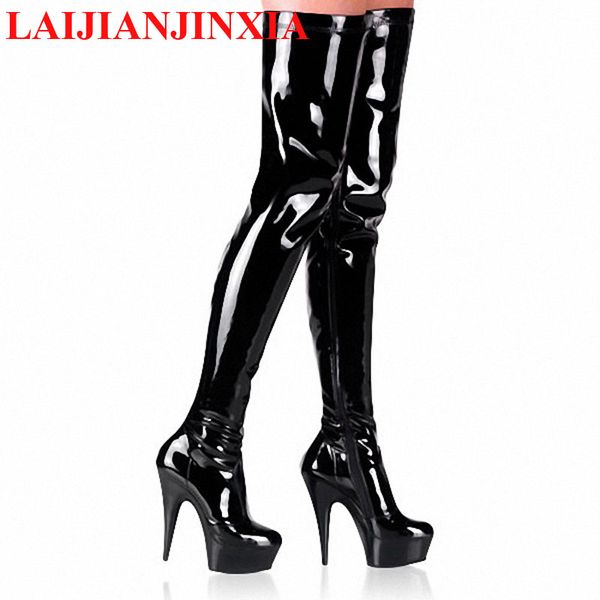 

laijianjinxia thigh high heels thigh boots 5cm platform boots night club pole dance women's shoes 2018, Black