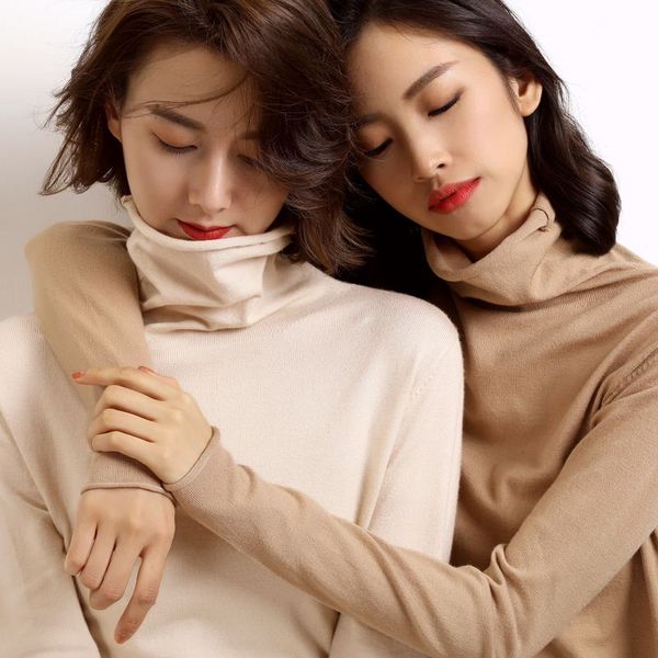 

autumn and winter new cashmere sweater women high collar pullover fashion sweater warm bottom, White;black