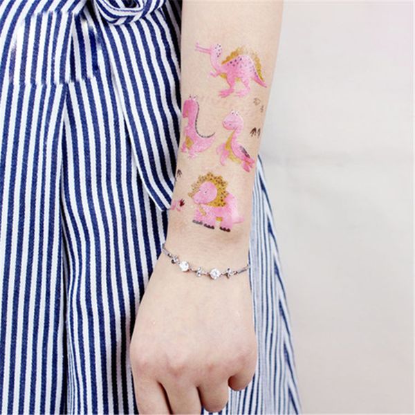 

waterproof temporary fake tattoo stickers pink unicorn horse cartoon design kids child body art make up tools wholesale tfj684, Red;brown