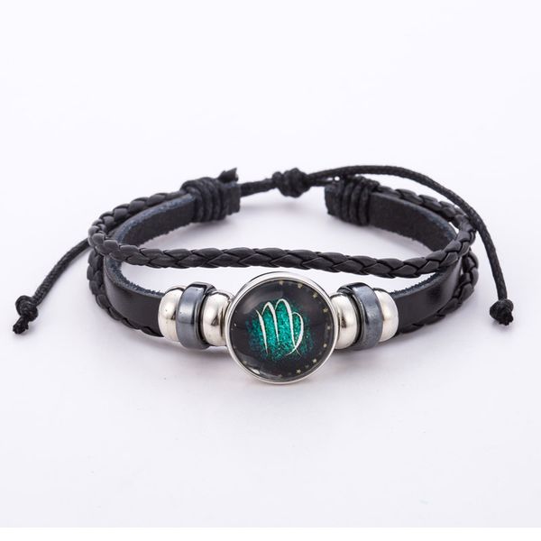 

12 созвездий браслет из бисера многослойная diy мужской мужчины женщины пара зодиак шарм браслет плетеный кожаный pulseras, Black