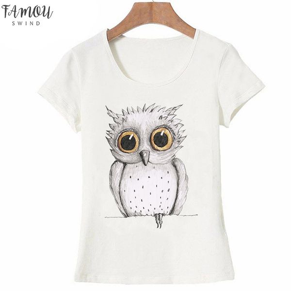 

owl print women t shirt fashion vintage summer new short sleeve o neck women casual tee shirt female, White